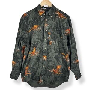 Nautica Pheasant Shirt Mens Size Medium Vintage Hunting Nature Outdoors Bird AOP